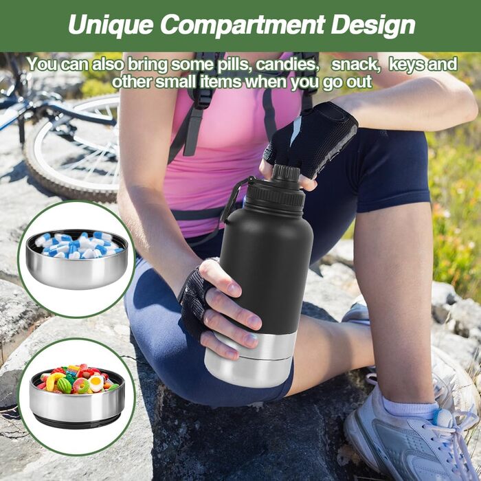 Водяна пляшка для собак на прогулянці, 950 мл, з мисками для води та їжі, ізольована сталева термопляшка, для подорожей, активного відпочинку