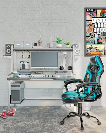 Ігрове крісло DRIFT GAMING DR50 (DR50BL) професійне, регулювання висоти, гойдання, м'які підлокітники, штучна шкіра, чорно-синє, 67x122-131x67 см