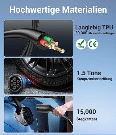 Кабель для зарядки електромобілів Schuko 3,7kW, 7м, 6-16A, 1-фазний, IP65, з LCD-дисплеєм, регульована потужність, таймер, для електромобілів та PHEV