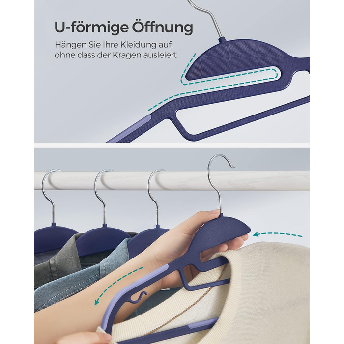 Плечики для одягу SONGMICS, 20 шт., пластикові, обертаються, сірі, для економії місця