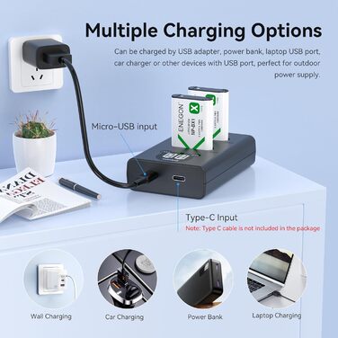 Акумулятор ENEGON NP-BX1 (1300mAh, 2 шт.) з LCD-зарядним пристроєм для Sony NP-BX1, ZV-1, Cyber-Shot DSC-RX100 (усі моделі) та HDR-CX405