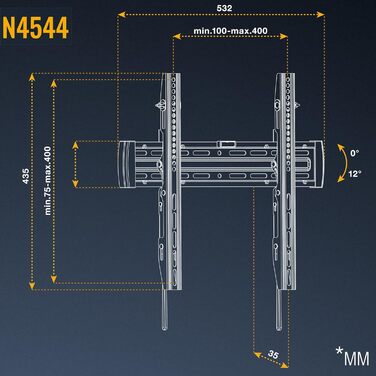 Кронштейн для телевізора RICOO R17 40-100 дюймів, настінний, до 100 кг, VESA 200x200 - 700x400, похилий