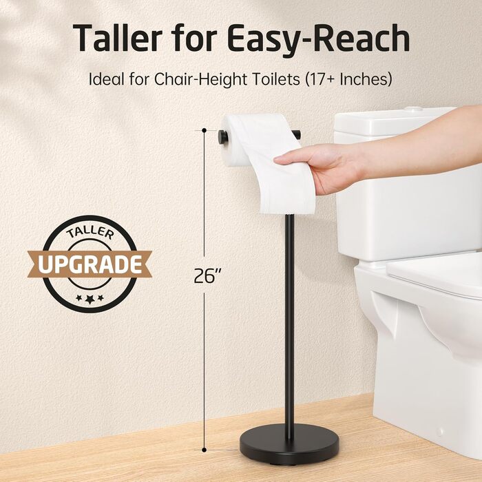 KES Freestanding Toilet Paper Holder with Weighted Base - Stainless Steel SUS304 - Brushed Finish - Black Matte - 26 Inch