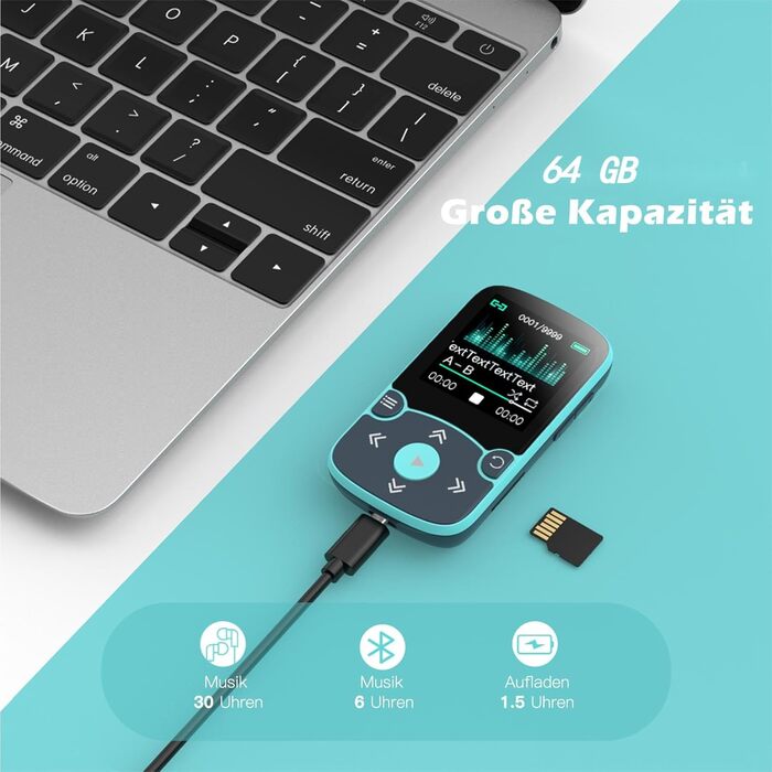 MP3 плеєр AGPTEK Bluetooth 5.0 32GB з кліпсою, 1.5