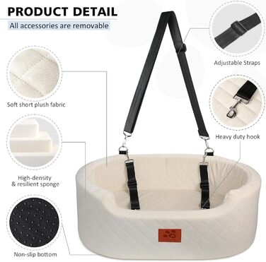 Dog Car Seat for Medium/Large Dogs (up to 25kg) or 2 Small Dogs - with Safety Leashes & Washable Cushion - Back Seat Cover