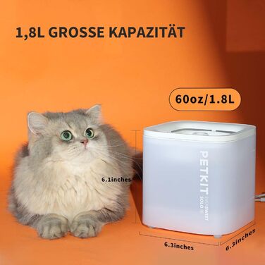 PETKIT CyberTail: Автоматичний фонтанчик для котів та собак, 1.85л, LED-підсвітка, тихий (25dB), білий