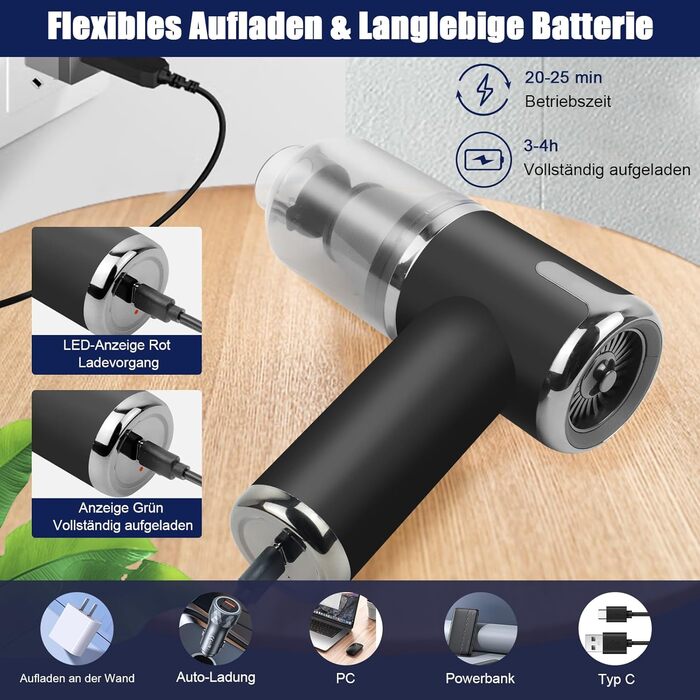 Акумуляторний пилосос AGARLE для авто, ручний міні-пилосос, багатофункціональний з насадкою, для видалення шерсті тварин, потужність 6000 Па