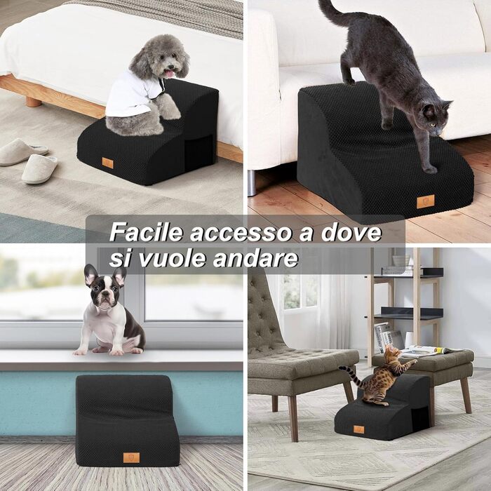 Masthome Dog Stairs for Small Dogs, 4 Steps Pet Stairs with Washable Cover, 52cm High Cat Stairs for High Beds, Dog Ramp Ladder, Detachable, Black (Dog Stairs 2 Steps - Black)