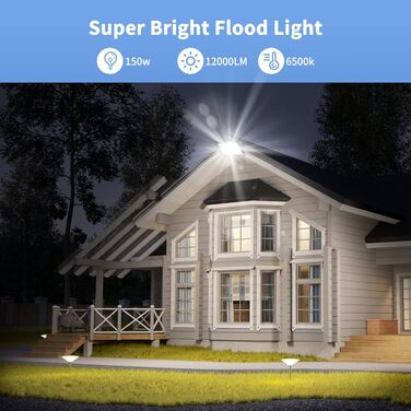 Viugreum 100W LED Flood Light Outdoor 8000LM Floodlight Outdoor IP65 Outdoor Spotlight 5000K Floodlight Cold White Spotlight Floodlight with 50cm Cable for Backyard Driveway Garage Hallway (2 Pack, 150W 2 Packs)