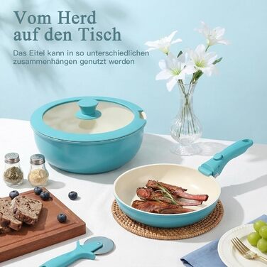 Набір посуду GiPP 11 предметів: сковорідки та каструлі з антипригарним покриттям, знімні ручки, сталевий, блакитний градієнт, для всіх типів плит, сумісний з духовкою