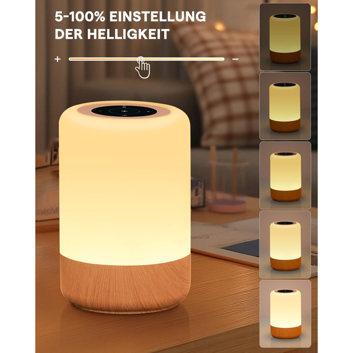 Нічник LED 2 шт, сенсорний диммер, USB зарядка, пульт ДУ, 13 кольорів, 3 режими, бездротовий таймер для спальні/вітальні (Коричневий)