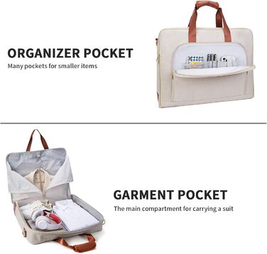 Portable Garment Bag, Men's Garment Bag for Business Travel, Large Leather Travel Bag with Shoe Compartment (Size L, Beige)