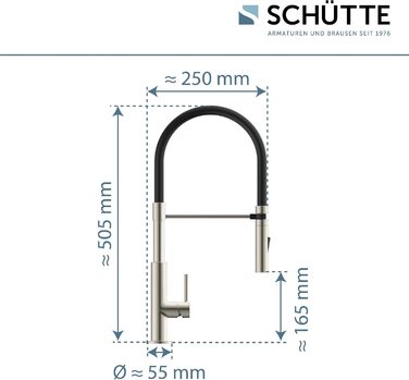 Кран кухонний Schütte Stilo з висувною лійкою, поворотний на 360°, однорегуляторний, хром/чорний (DESIGN)