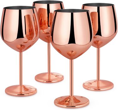 Набір келихів для вина Livole, 550 мл (18oz), нержавіюча сталь, келихи для шампанського, коктейлі, рожеве золото, 4 шт.