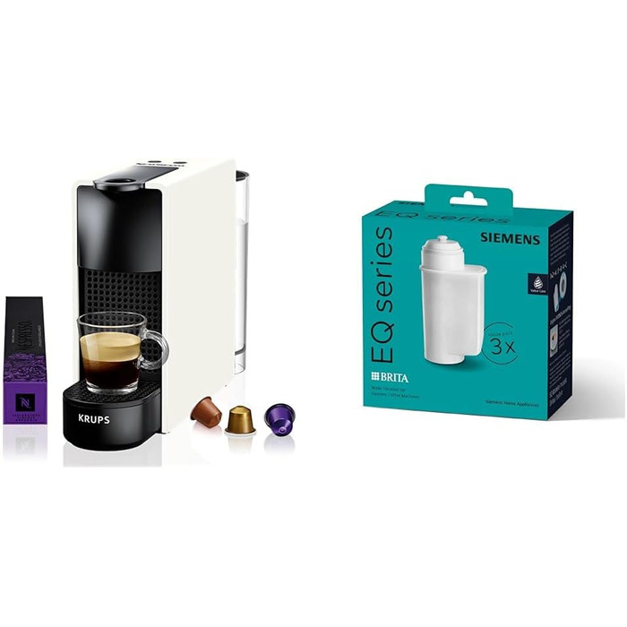 NESPRESSO Krups XN1101 Essenza Mini Coffee Capsule Machine | 1260W | white | 0.7 Liter & Siemens BRITA Intenza Water Filter TZ70033A White without Milk Frother Bundle with Water Filter