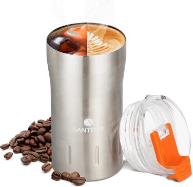 Термокружка SANTECO з нержавіючої сталі, 350 мл, з подвійними стінками, ізольована, 6 годин зберігає тепло, без BPA, з прозорою кришкою, темно-зелена