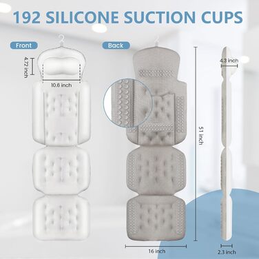 Подушка для ванни повного тіла, товста подушка для ванни з мішком для білизни, розкішна подушка для підтримки голови, шиї та плечей, для релаксації та спа (біла, 129,5 x 40,6 см)