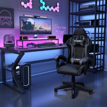 Ігрове крісло Bigzzia Gaming Stuhl з підігрівом, регульована спинка 90-135°, ергономічний геймерський стілець (сірий)