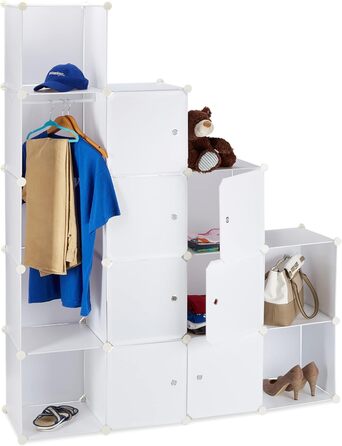 Relaxdays Clothes Cabinet Modular System with 12 Compartments, Large Plastic Wardrobe, 145.5 x 145.5 cm, White