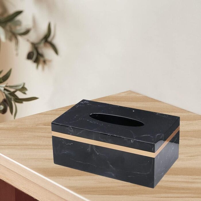 Baoblaze Rectangular Tissue Box Cover Holder Marble Pattern Cosmetic Tissue Storage Holder Decoration Paper Stand Napkin Box Paper Towel Dispenser for Bedroom Kitchen Bathroom Office - Black Gold