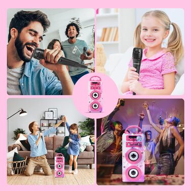Караоке DYNASONIC з 2 мікрофонами, портативна машина для караоке, Bluetooth-динамік, USB та SD-картрідер, світлові ефекти, подарунок для дітей 5-13 років (Model 15 lights)
