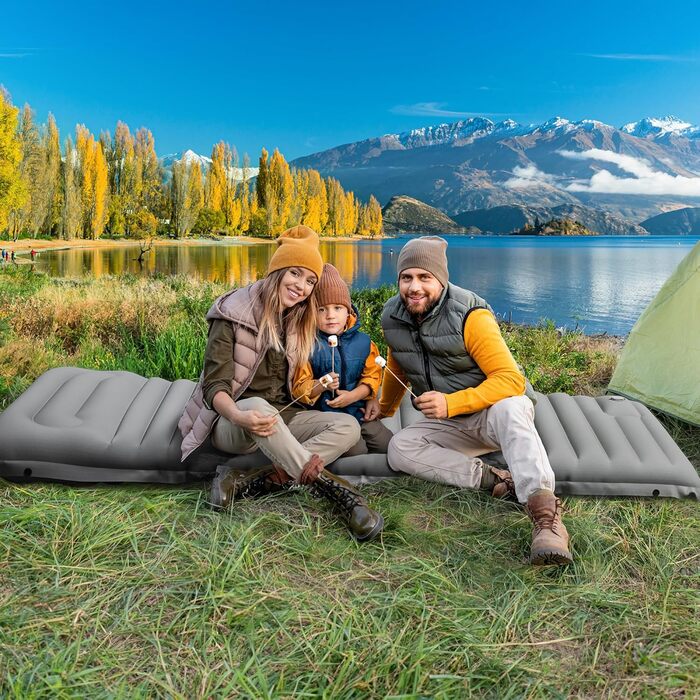 Isomatte YITAHOME самонадувна Ultralight для кемпінгу з вбудованим насосом та подушкою, туристична матрац для відпочинку на природі, подорожей, хайкінгу (Сапфіровий блакитний) (Світло-сірий)