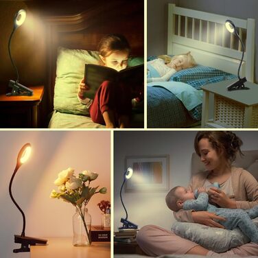 Нічник Akynite 3W на прищіпці, LED лампа для ліжка з акумулятором, USB-C зарядка, 5 кольорів, диммер, 28 LED, чорний
