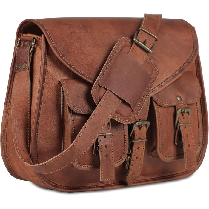 Сумка жіноча шкіряна KPL 14 дюймів через плече, крос-боді, тоут для подорожей Braun