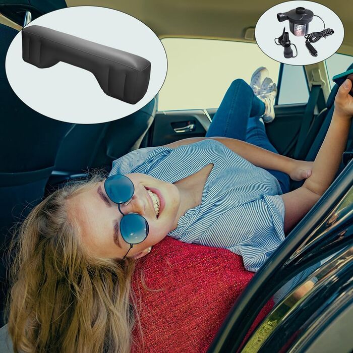 Надувний матрац для авто, чорний, з двома подушками та насосом. Підходить для кемпінгу, відпочинку та тематичних вечірок на природі. Чудовий подарунок друзям.