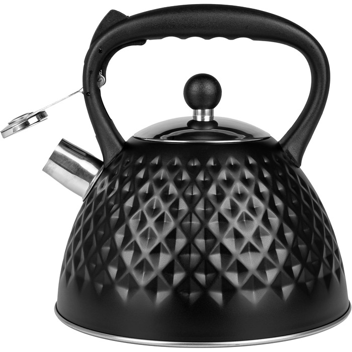 Чайник Karl Hausmann 3L з автоматичним свистком - чорний, з нержавіючої сталі, для індукційних, газових та електричних плит