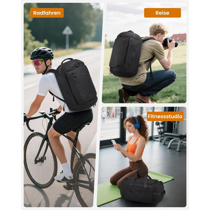 Спортивна сумка LOVEVOOK для жінок та чоловіків, велика сумка для тренувань, туристична сумка з відділенням для взуття, водонепроникна сумка для плавання, Travel Duffle Bag з функцією рюкзака, 45L, 51*28*32 см, Зелений (Бежевий)