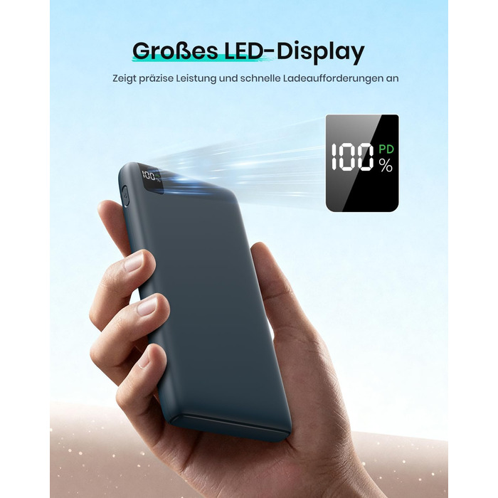 Power Bank ADDTOP 20000mAh 22.5W Blue – портативний зарядний пристрій з USB-C, LED-дисплеєм, швидка зарядка для iPhone 17/16/15/14/13/12/11, Samsung Galaxy та інших телефонів