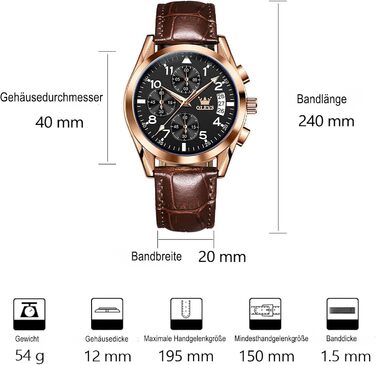 Чоловічий годинник OLEVS Vintage з шкіряним ремінцем, велике циферблат, водонепроникний, аналоговий годинник з датою (2878, чорний циферблат/коричневий ремінець)