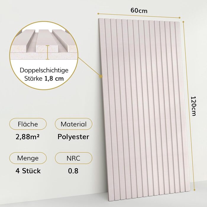 Акустичні панелі TONOR самоклеючі для шумоізоляції, звукопоглинаючі панелі для стін у студію, офіс та дім, 120x60x1.9 см, колір верблюжий (набір 8 шт)