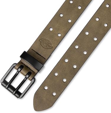 Чоловічий шкіряний ремінь Dickies з подвійною зубчастою застібкою (42-44, оливковий колір, перфорований)