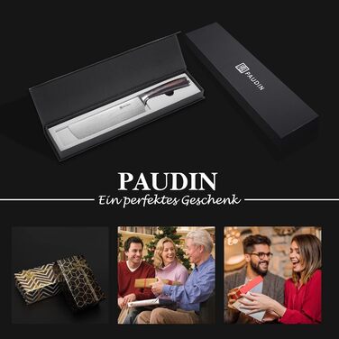 Набір кухонних ножів Paudin 14 предметів з нержавіючої сталі 1.4116 з дерев'яним блоком, точилка та ножиці, нержавіючий, надзвичайно гострий, для дому та професійного використання, FDA, ідеальний як подарунок (сріблястий)