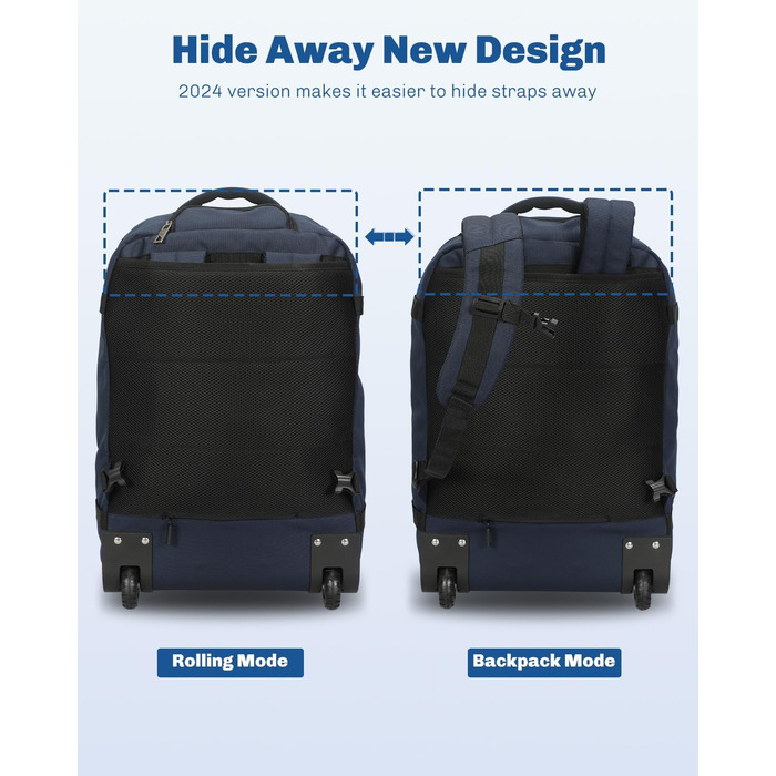 Рюкзак-валіза Hynes Eagle 42L з колесами для подорожей та бізнесу, 54x35x23 см, блакитний, 2024.