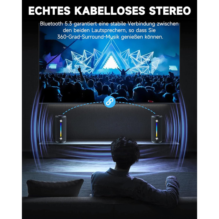 Bluetooth Портативна Колонка OHAYO з LED підсвіткою, 25W, IPX7, 24h, Bass Boost, 6 RGB режимів, для активного відпочинку, чорна