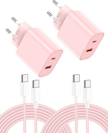 Зарядний пристрій USB-C 20W 2-Port (USB-C + USB-A) для iPhone 17 Pro Max/16/15/14/13/12, Galaxy, iPad – з кабелем Type-C 2м, блакитний (2 шт.)