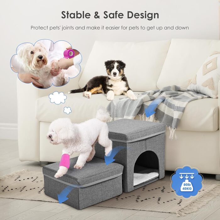 Сходинки для собак MINENICE - 2 шт., складані, з ящиками для зберігання, для маленьких собак, для диванів та ліжок