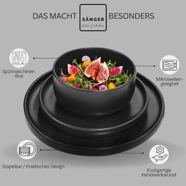SÄNGER Madeira | Coffee Mug Set for 6 People, 6-Piece Stoneware Coffee Cups Set, Dishwasher-Safe and Microwave-Safe Teacup Set, Multifunctional Coffee Mug Black 350 ml | VALUE COLLECTION