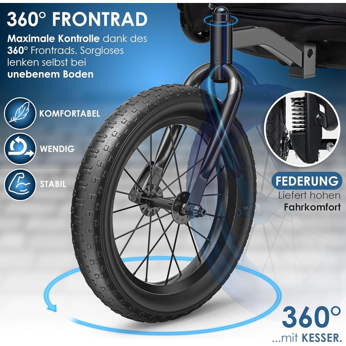 KESSER® Візок для собак Боксер 3-в-1: візок, буксир, велосипедний причіп. Великий об'єм 240 л, амортизація, поворотне переднє колесо 360°, матеріал 600D Oxford Canvas, SmartSpace, вантажопідйомність 40 кг, зелений