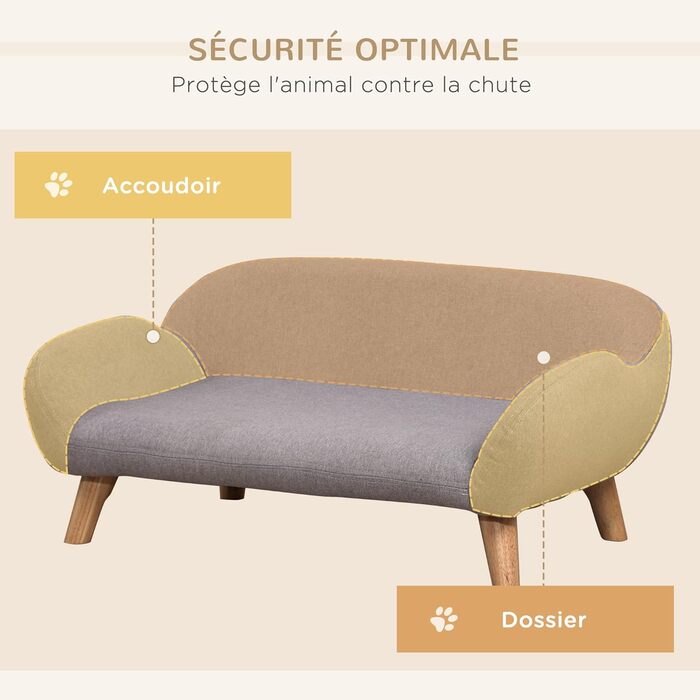 Софа для собак PawHut, скандинавський стиль, сіра, 72 x 44 x 31 см