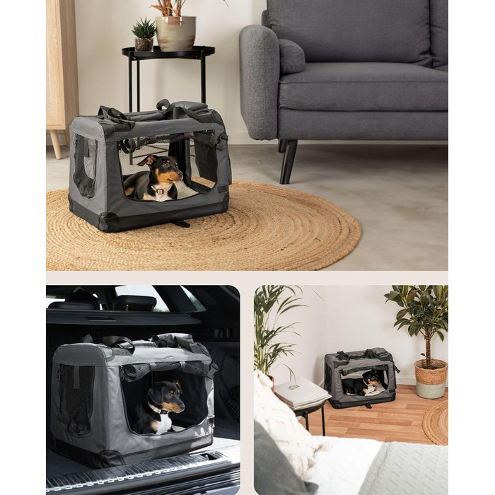 Транспортна переноска для собак та котів Lionto, складана, 50x34x36 см, сіра