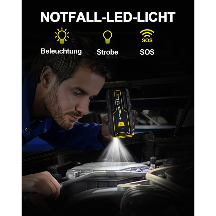 Powerbank Starthilfe 4000A: Зарядний пристрій для автомобіля 12V, Jump Starter, компактний та портативний