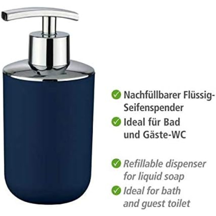 Дозатор для мила WENKO Brasil - 0.32 л, синій, пластик (TPE), 7.3 x 16.5 x 9 см