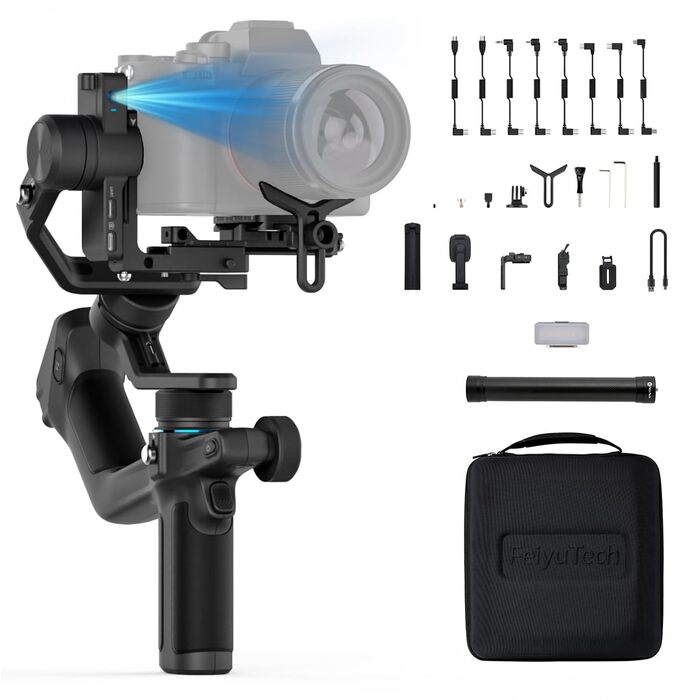 Feiyu SCORP Mini 2 Kit: 3-осьовий стабілізатор для камер та смартфонів (з сумкою, світлом, стіком)