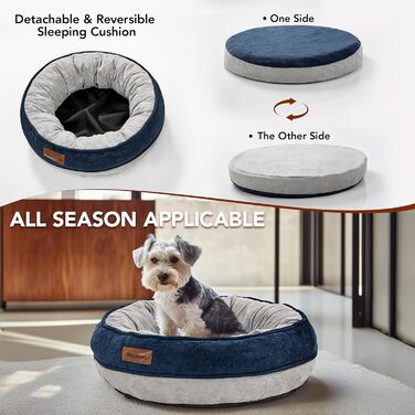 М'яке кругле ліжко для собак та котів Deconovo, Donut, Ø 61 см, ортопедичне, Navy Blue