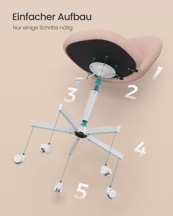 Офісний стілець SONGMICS для дому, рожевий, з м'якою оббивкою з флісу, регульована висота, для спальні, робочого кабінету, гардеробної