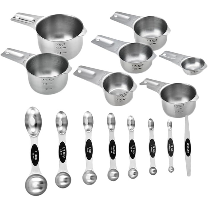 Cabilock 1 Set Measuring Cups Measuring Spoons Set Label Dispenser Teaspoons Instant Kettle Stainless Steel Measuring Cups Adjustable Measuring Spoon Drink Cookie Jar Baking Moulds Stainless Steel